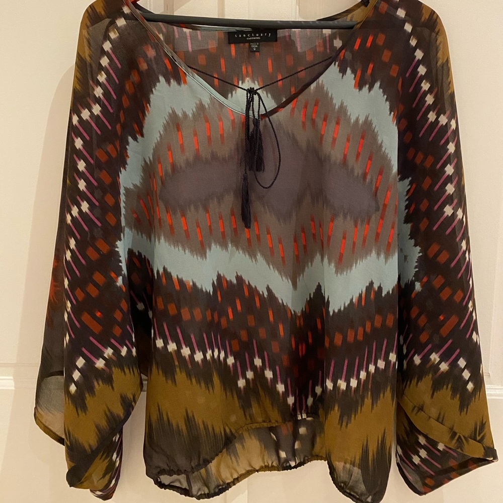 Sanctuary sheer blouse with wide draped sleeves